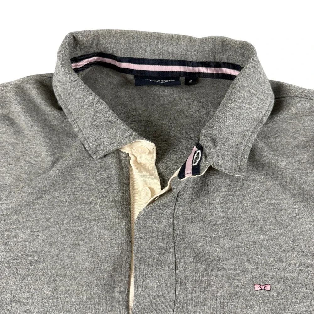 Eden Park Polo Shirt Mens M‎ Gray Long Sleeve Rugby Style Logo Collar Trim